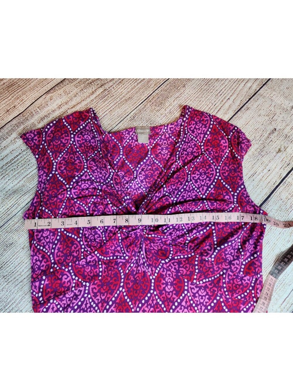 Chico's Vibrant Pink Purple Knot Front Paisley Maxi Dress Size 2 (12/14) Boho - Picture 12 of 12
